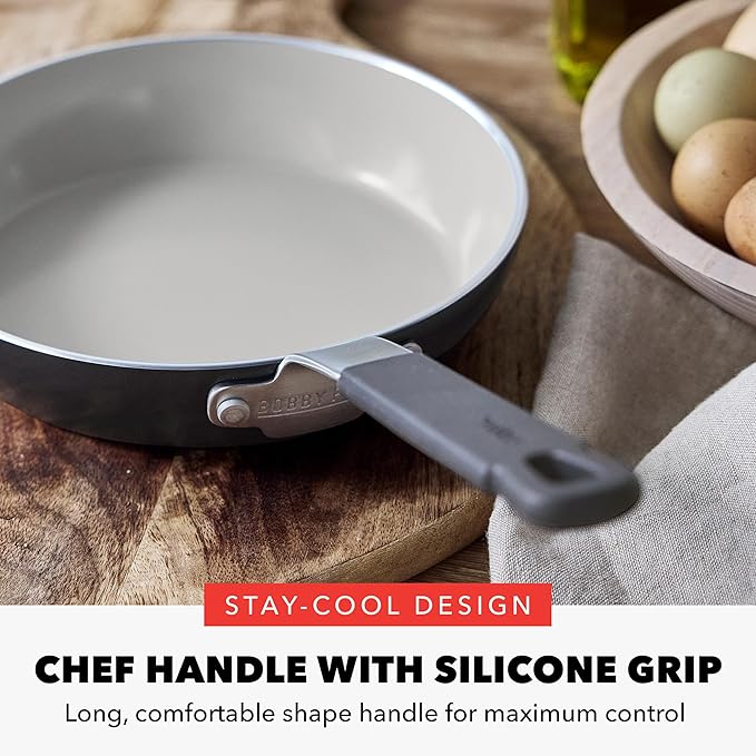 GreenPan x Bobby Flay 8" Nonstick Frying Pan Skillet, PFAS-Free Diamond Ceramic, Induction Suitable, Stay-Cool Silicone Handle, Easy Clean Dishwasher & Oven Safe, Egg & Omelet Pan, Graphite