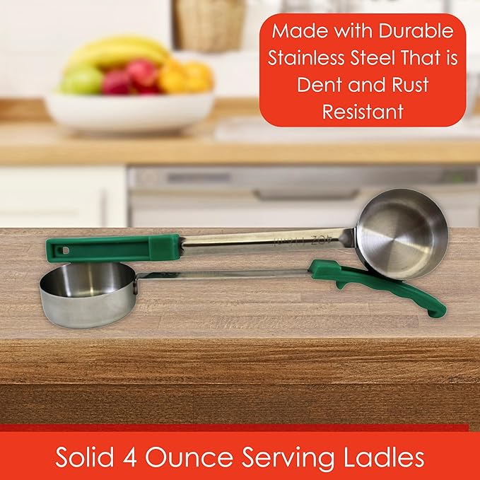 4 Ounce Solid Stainless Steel Portion Control Ladle Spoon for Measuring and Serving; Commercial Grade Serving Scoops [Pack of 12]