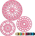 Hot Pink 3 Set Silicone Trivet Mats with 1 Extra Large Included | Intricately Carved Insulated Flexible Durable Non Slip Thick Round Premium Trivets for Hot pots and Pans