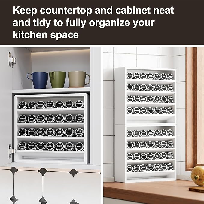 Orimade 4 Tier Spice Rack Organizer for Cabinet, Freestanding Bamboo Seasoning Rack for Countertop, Cupboard, Pantry, Kitchen, 13.18 x 4.13 x 12.2 inches(Spice Jars Not Included), White
