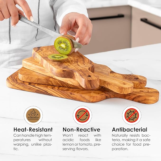 Premium Olive Wood Cutting Board Set of 4 - Handcrafted Sustainable Olivewood Boards with Beeswax Finish (9.05", 10.62", 11.81", 13.38") - Eco-Friendly, Durable, Knife-Friendly & Moisture-Resistant