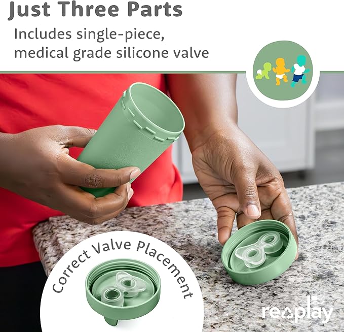 Re-Play Spill-Proof Sippy Cups - Reusable 10 Oz Set of 4, Dishwasher & Microwave Safe, Made in USA, Meadow