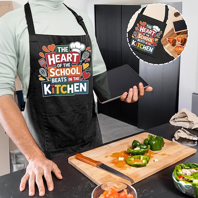 Funny Cafeteria Crew Aprons with Pockets, Cafeteria Worker Staff Appreciation Gifts