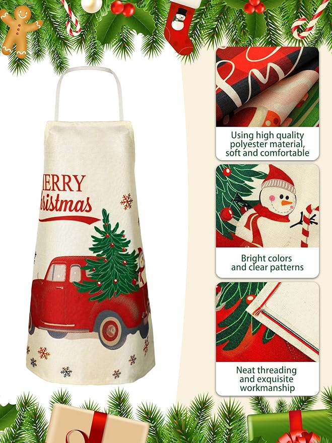 SATINIOR 4 Pcs 21.7" x 26.8" Christmas Aprons Adjustable Kitchen Aprons Xmas Plaid Merry Christmas Bib for Adults