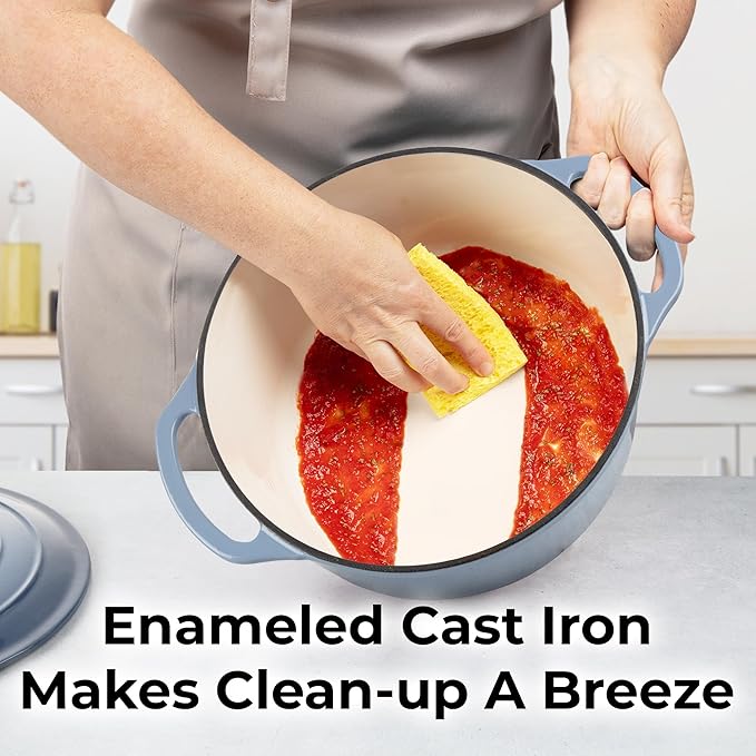 Zulay Kitchen 6 Quart Enameled Cast Iron Dutch Oven Pot with Lid – Premium Durability & Oven Safe up to 500°F – Heavy Duty Cookware Perfect for Bread Baking, Stews, Braising & Roasting - Aquamarine