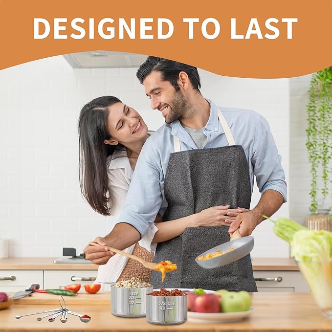 Stainless Steel Measuring Cups and Spoons Set of 20, 7 Nesting Measuring Cups, 7 Spoons & 1 Leveler, 5 Mini Spoon, Kitchen Gadgets for Cooking & Baking, Square