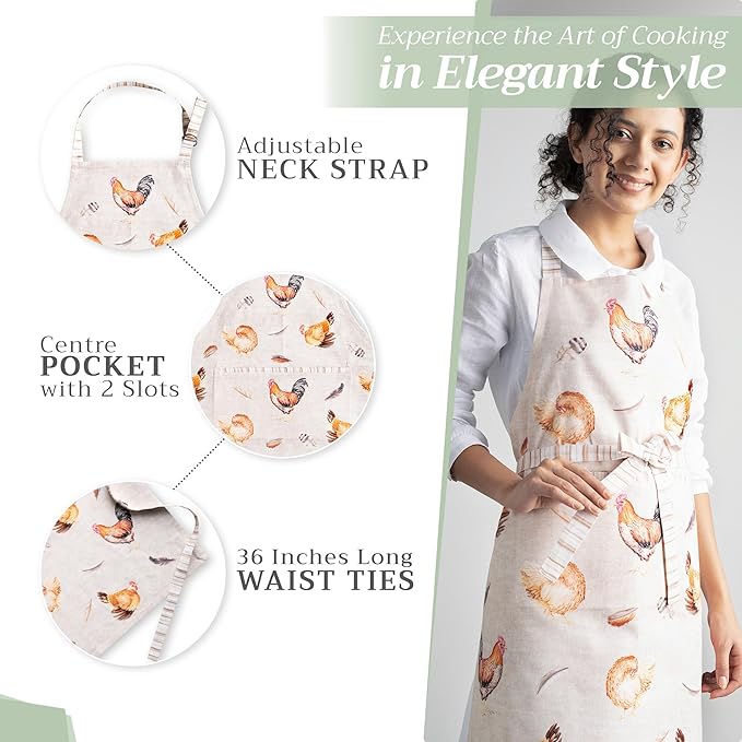 Maison d' Hermine 100% Cotton Apron for women with Pocket Kitchen Chef Apron for Men Cooking Gardening Server Waitress