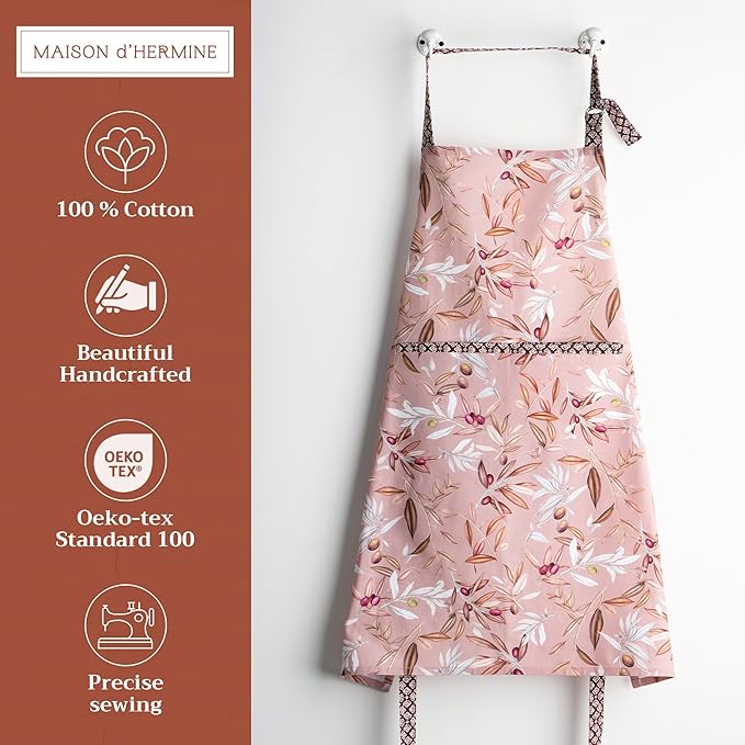 Maison d' Hermine 100% Cotton Apron for women with Pocket Kitchen Chef Apron for Men Cooking Gardening Server Waitress