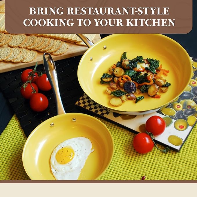Non Stick Frying Pans Tuxton Concentrix 2pc Stainless Steel Pan Set - Stove & Oven Compatible 8 & 11in Ceramic Frying Pan with Riveted Handles Cobalt Blue