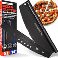 KitchenStar 16-Inch Pizza Cutter Rocker Blade - Sharp Stainless Steel Slicer Knife, Protective Cover, Black Nonstick, Large - Professional Pizza Oven Accessories
