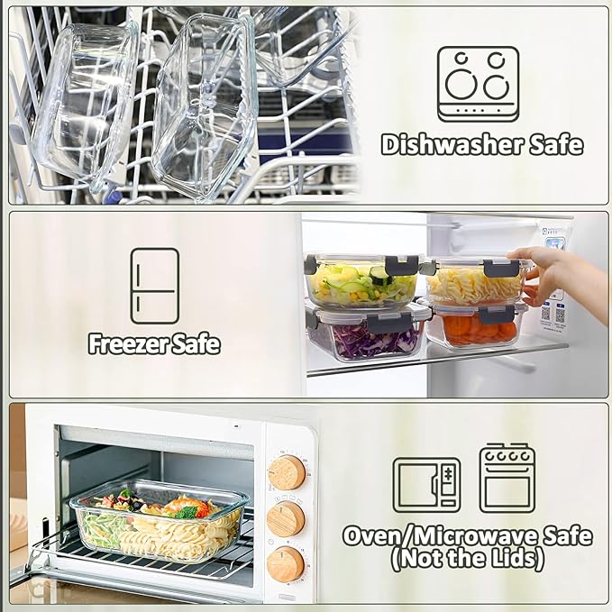 M MCIRCO 74.7oz(9.2 cup), 40.9oz(5 cup)& 19.3oz(2.4 cup) Extra Large Glass Food Storage Containers Set with Lids, 6 Pack Airtight Glass Storage Container for Microwave,Oven,Freezer Dishwasher