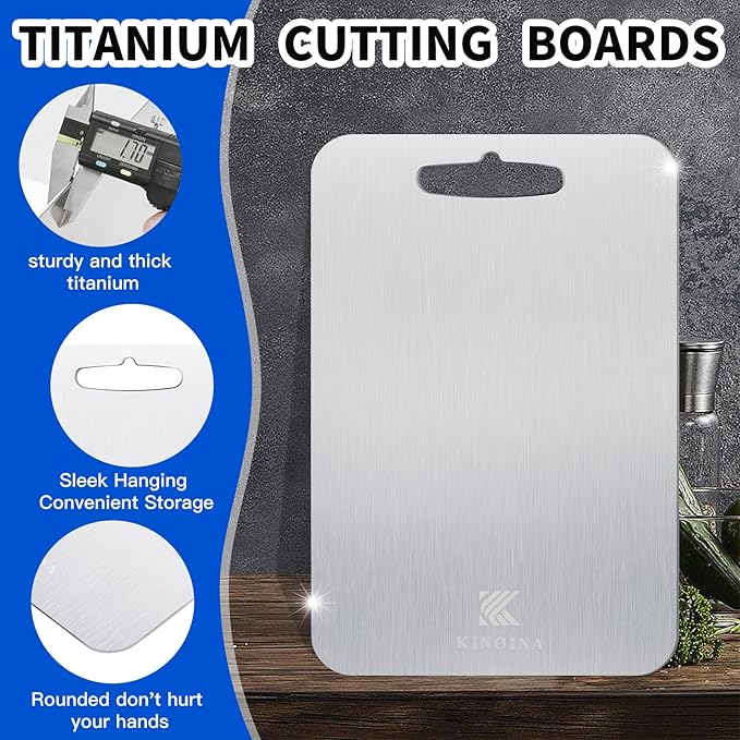 Titanium Cutting Board - 100% Pure Titanium Chopping Board for Kitchen, Camping | Lightweight, Odorless, Dishwasher Safe, Non-Toxic | Professional Chef & Home Cook Essential (13.4''L×9''W)