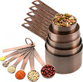 Smithcraft Measuring Cups and Spoons Set 12, Copper Measuring Cups and Spoons for Dry & Liquid, Stainless Steel 5 Measure Cup & 6 Measure Spoons w/Leveler for Kitchen&Baking