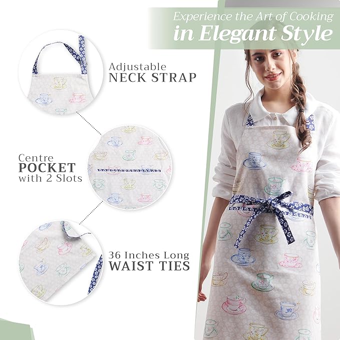 Maison d' Hermine 100% Cotton Apron for women with Pocket Kitchen Chef Apron for Men Cooking Gardening Server Waitress