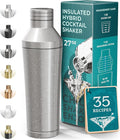 Insulated Cocktail Shaker Set | Double Wall Stainless Steel | Martini Shaker for Home Bar Bartending | Built-in Drink Measurement System & Strainer, Travel Bag, 35 Recipes | Gift Set (Antique Silver)