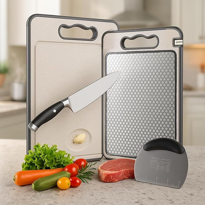 PurpleDove Double-Sided Non-Slip Cutting Board with Scratch-Resistant Mesh | Reversible Chopping Board, Non-Porous | Dishwasher-Safe Butcher Board for Chopping, Slicing & Dicing | Food Prep Board