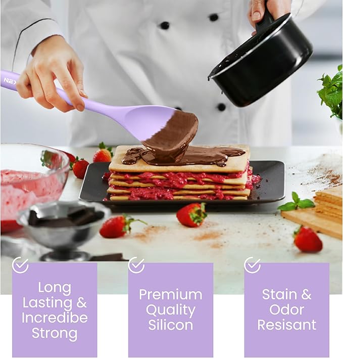 NEXTOP Silicone Spatula Set of 4 – Multipurpose Seamless Silicone Spoon Spatula for Mixing and Cooking – Heat Resistant Flexible Kitchen Utensils for Blending, Stirring, and Baking - Purple