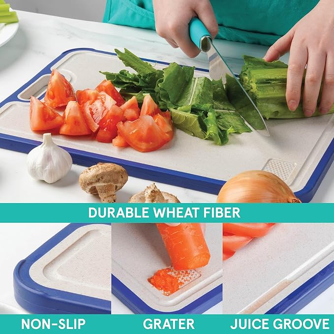 Titanium Cutting Boards for Kitchen, Cutting Board Double Sided Food Grade, Pure Titanium and Wheat Straw PP, Dishwasher Safe Easy to Clean Large Size 16”×11” Navy Blue by Baker's Secret