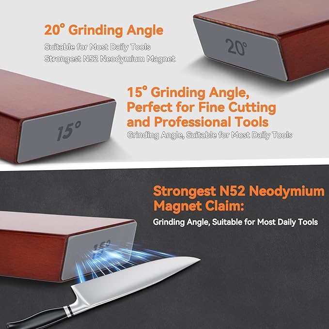 Vrurc Kitchen Knife, Drum Knife Sharpening Kit, Diamond Grinding Surface, Drum Knife Sharpener for Chef's Knives and Pocket Knives, 15° and 20° Magnetic Angles, Kitchen Knife Sharpener (Brown)