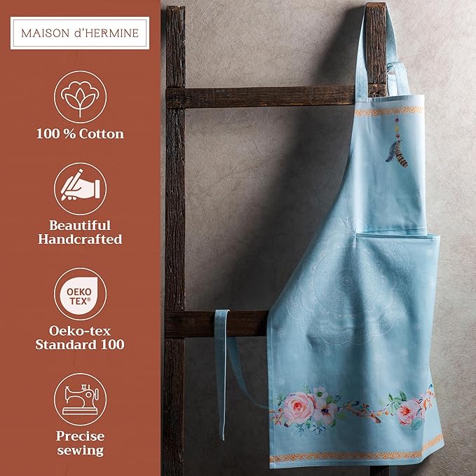Maison d' Hermine 100% Cotton Apron for women with Pocket Kitchen Chef Apron for Men Cooking Gardening Server Waitress