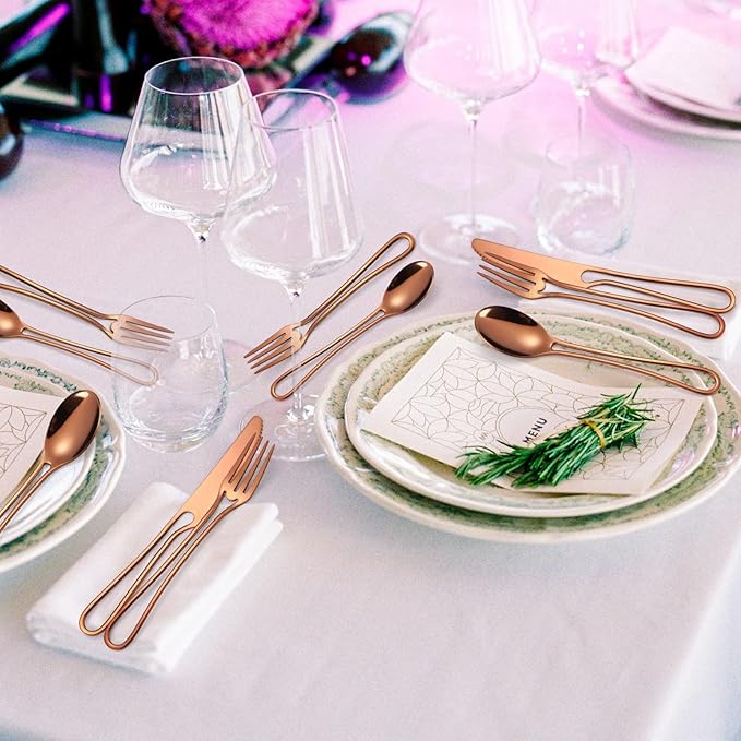 Flatware Set 4 Copper/Rose Gold Silverware Hollow Out Handles 20 Piece Stainless Steel Cutlery Modern Tableware Eating Utensils for Home Dinner Parties Wedding Festival Everyday Use