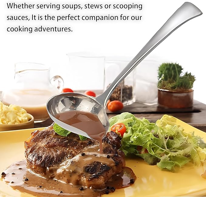 Comicfs 2 Pack Gravy Spoon Mini Gravy Ladle Drizzle Spoon 18/10 Stainless Steel Small Ladle with Pouring Spout Gravy ladle for Sauce Serving, Salad dressing and dressings, Dishwasher Safe
