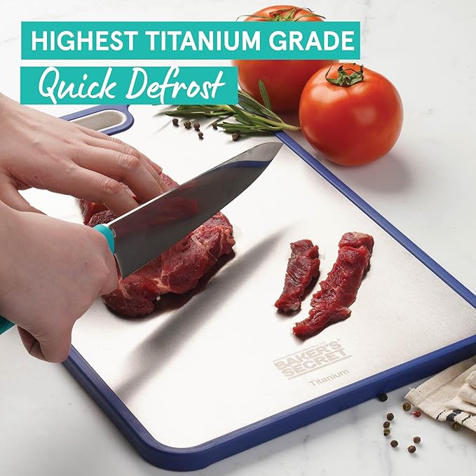 Titanium Cutting Boards for Kitchen, Cutting Board Double Sided Food Grade, Pure Titanium and Wheat Straw PP, Dishwasher Safe Easy to Clean Large Size 16”×11” Navy Blue by Baker's Secret