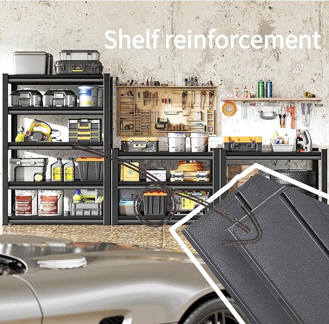 5-Tier Garage Storage Shelves,Heavy-Duty Unit with Wheels,Easy to Assemble Adjustable Metal Garage Shelving for Kitchen Warehouse Tool Room(Size:90cmX40cmX183cm)