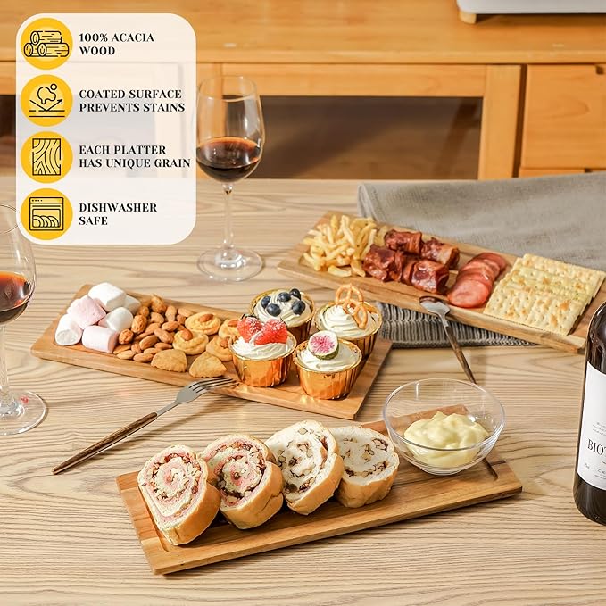 ZONEYILA 3 Tier Serving Stand with Wooden Serving Platter, 14 Inch Tier Serving Trays with Collapsible Sturdier Rack, Rectangle Cupcake Stand for Party