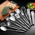 Stainless Steel Kitchen Utensils 12 Pcs, Small Cooking Utensils Set,Spatulas,Ladle,Skimmer,Tunners,Serving Spoon,Spaghetti Spoon,Fork,Potato Masher,Egg Whisk,Tongs,Dishwasher Safe
