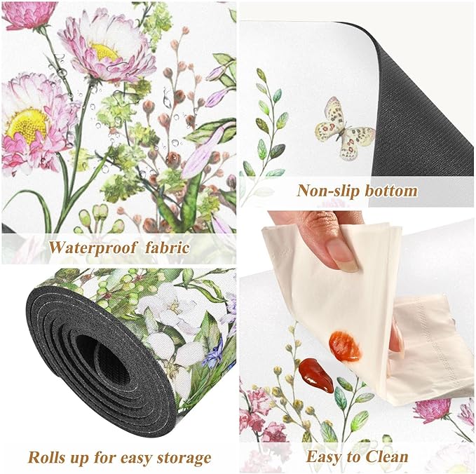Spring Trivet Table Runner 40 Inches Long Spring Wild Flowers Butterfly Heat Resistant Hot Pad Multi Purpose Mat for for Hot Pots Pans Kitchen Countertops