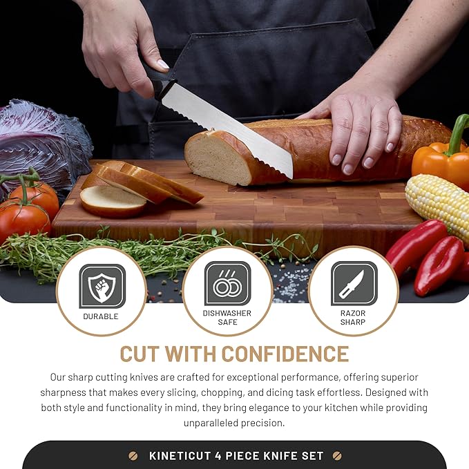DFACKTO 2-Piece Serrated Knife Set – Stainless Steel Kitchen Cooking Knives w/Protective Covers, Dishwasher Safe, No Block, Sharp Cutlery for Slicing Bread, Cooking Fruit & Steak w/Sheath - Black