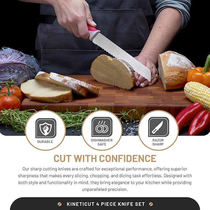 DFACKTO 2-Piece Serrated Knife Set – Stainless Steel Kitchen Cooking Knives w/Protective Covers, Dishwasher Safe, No Block, Sharp Cutlery for Slicing Bread, Cooking Fruit & Steak w/Sheath - Magenta