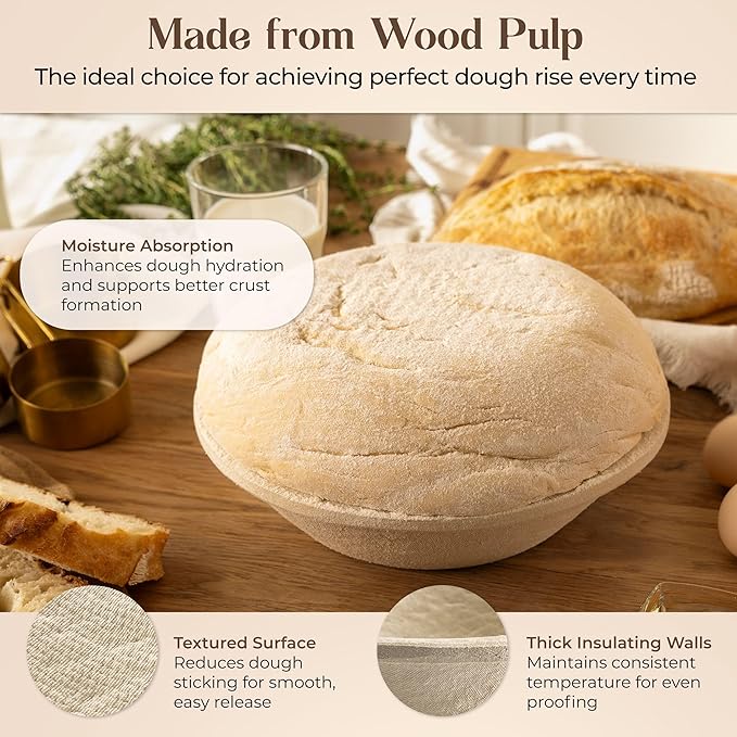 Wood Pulp Banneton Bread Proofing Basket – 11" Oval 1.1LB Brotform, Smooth Surface – Non-Stick Natural Wood Pulp Pressed for Durability– Made in Germany Proofing Baskets for Sourdough Bread Baking