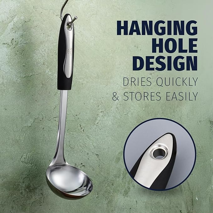 Zulay Kitchen Premium Soup Ladle – 12" Stainless Steel with Non-Slip Silicone Handle