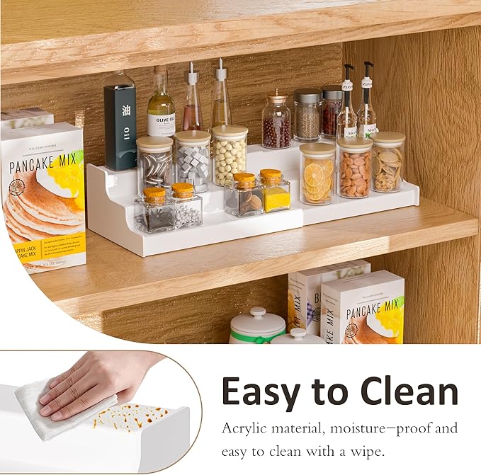 Expandable Spice Rack Cabinet Organizer 3 Tier, White Kitchen Counter Display Shelf, Seasoning Organizer for Cabinet, Moisture Resistant