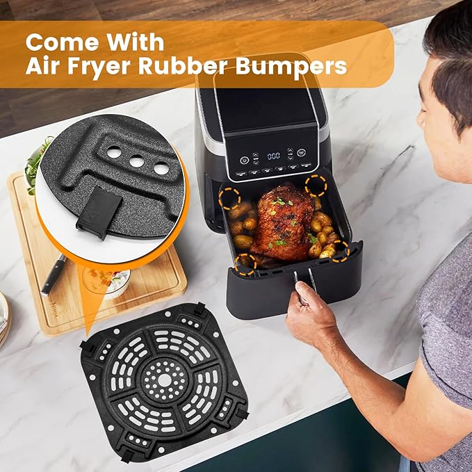 GCQ Air fryer Accessories for Ninja 5QT 4 in 1 Pro AF141, 8.5''×8.5'' Air Fryer Grill Pan Grill Plate Crisper Plate Replacement Parts Tray Rack for Ninja 5QT 5 in 1 Air Fry Max AF142, Dishwasher Safe