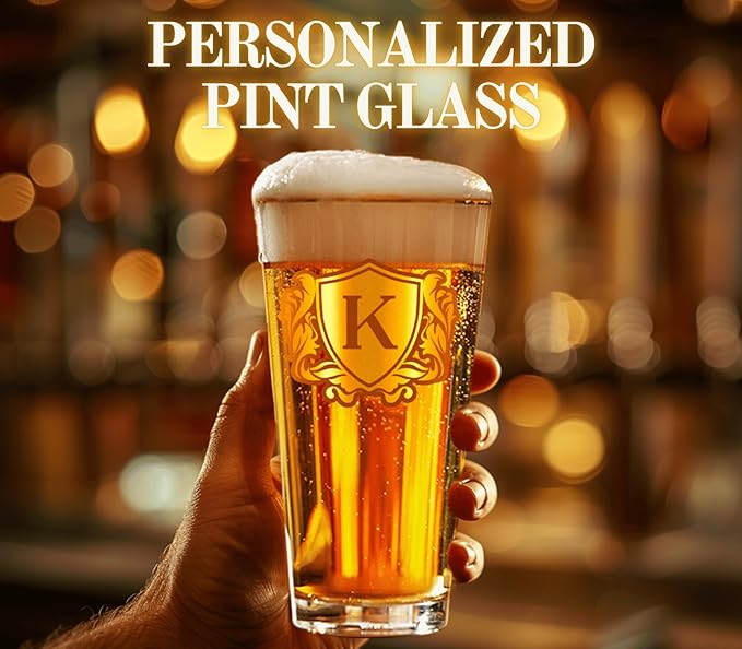 Onebttl Personalized Pint Glass for Men, Custom Alcohol Gifts for Beer Lovers, Unique Birthday, Christmas Gifts for Him, Dad, Husband, Boyfriend, R