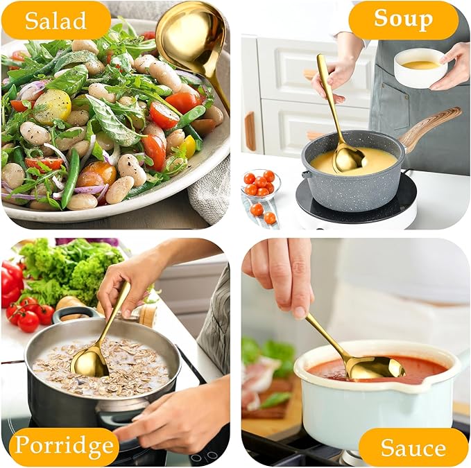 4 Piece 1 oz Gold Small Ladle, 8 Inch 304 Stainless Steel Soup Ladle for Serving, Gravy Spoon for Sauces, Dishwasher Safe