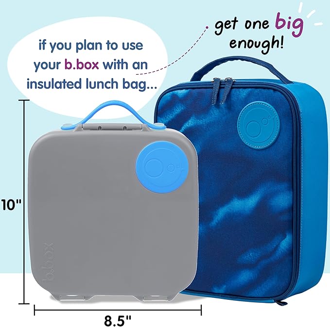 b.box Kids Lunch Box – 4 compartments (2 Leak-proof) Bento Box with Cold Pack & Removable Divider Reusable Snack Containers with Lids, Snack Box for Toddlers & Older Kids 8 1/2 cups (Blue Slate)