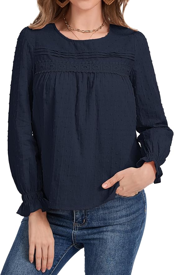 Long Sleeve Shirts Women Dressy Blouses for Women Cute Crew Neck Fall Tops Trendy Women's Clothing 2025 Fashion