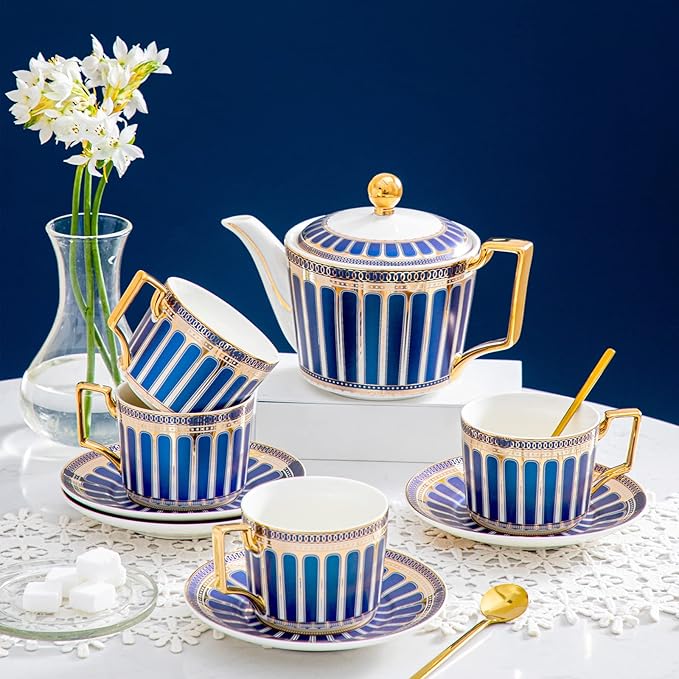 CWLWGO- Royal Teapot,European style Ceramic Tea Pot, Blooming & Loose Leaf Teapot - 25 Ounce,Not included Removable Stainless Steel Infuser.(blue)…