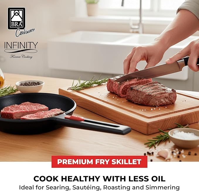 BRA COOKWARE Infinity Nonstick Frying Pan | 9.5-Inch Cast Aluminum Skillet | PFOA/PFAS Free Fry Pan | All Cooktops (incl Induction) Searing Skillet | Oven Safe up to 425°F (w/o Removable Handle)
