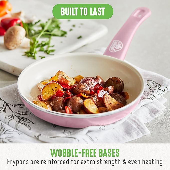 GreenLife Soft Grip 8” Frypan Skillet and Spatula Breakfast Cookware Set, PFAS-Free Ceramic Nonstick, Silicon Spatula with Bamboo Handle, Egg Omelette Bacon, Dishwasher Safe, Stay-Cool Handles, Pink