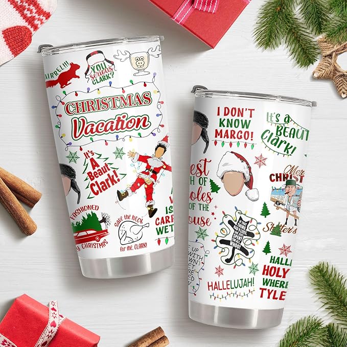 34HD Christmas Movie Tumbler with Lid - 20 oz Stainless Steel Mug, Character Mug for Christmas Gifts