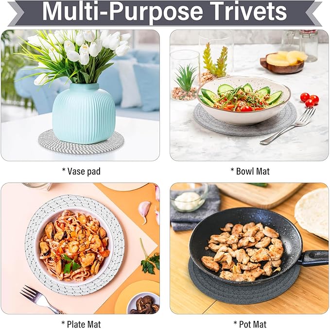 Billbotk 10" Trivets for Hot Dishes, Hot pots and Pans, Set of 4, Heat Resistant Pot Holders for Kitchen, Hot Pads for Countertops