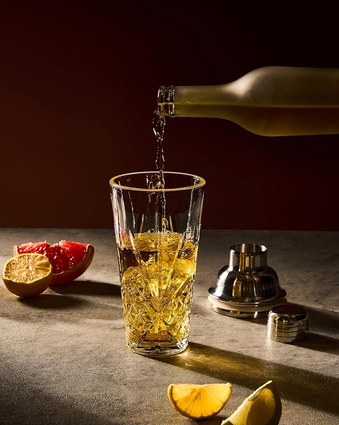 Glass Cocktail Shaker, 15oz Cutting Design - Exquisite Martini Shaker for Elevated Mixology. Perfect for Crafting Artisan Cocktails, Martinis. (Including Drink Shaker & Gold Pour Spout)