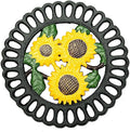 Sungmor Heavy Duty Cast Iron Trivet,Decorative Painting Trivet for Kitchen or Dinning Table,7.5x7.5 Inch - Round with Vintage Lovely Sunflower Pattern