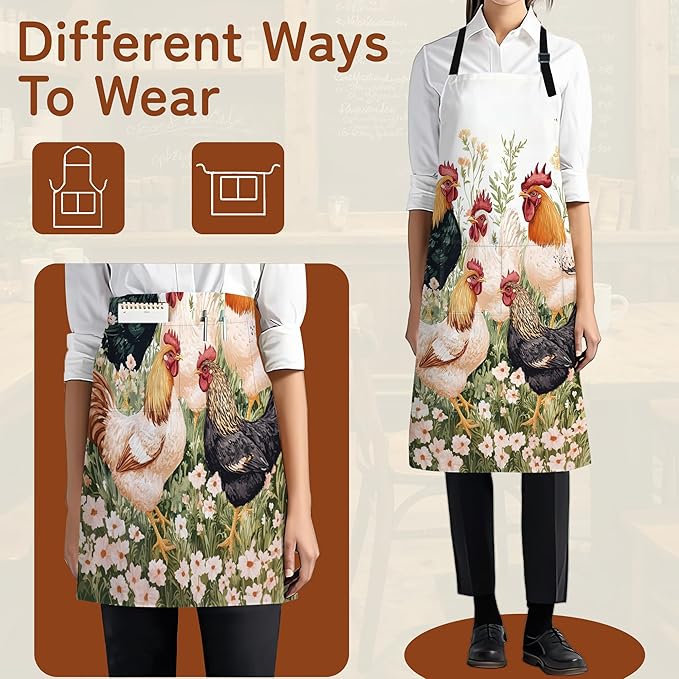 Kitchen Apron with Pocket,Waterproof Adjustable Neck and Long Ties, Cooking Baking Gardening Painting Apron for Women