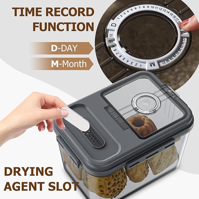 Bread Box For Kitchen Countertop, Airtight Bread Storage Container, Bread Container For Homemade Breads, Cookies, And Cake, Grey Bread Keeper